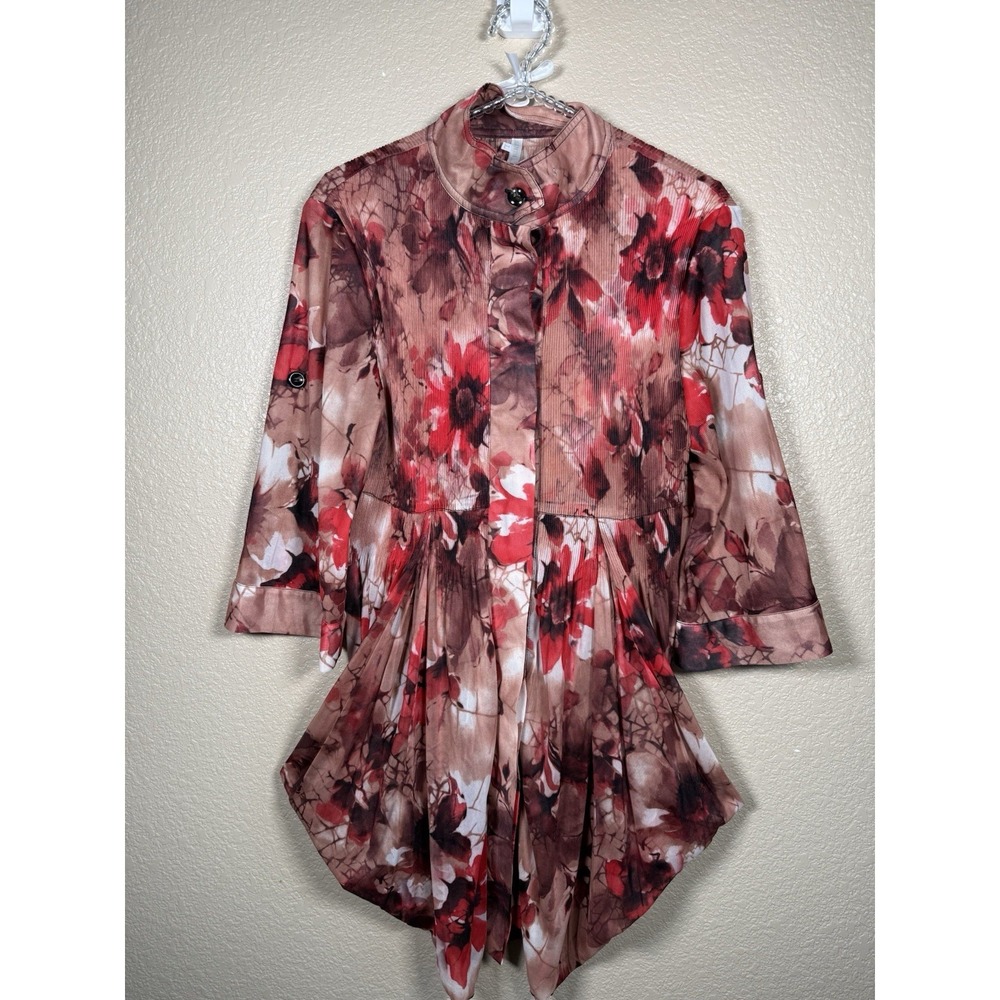 LINDI Shirt Womens Size‎ L Top Blouse Abstract Art To Wear Button Down Floral